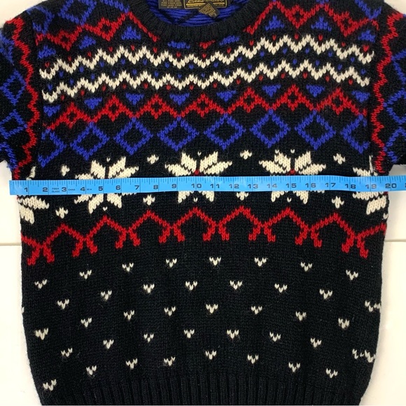 Vintage 80s Eddie Bauer 100% Wool Sweater Fair Isle Ski Men M Black Label Nordic - Picture 10 of 16